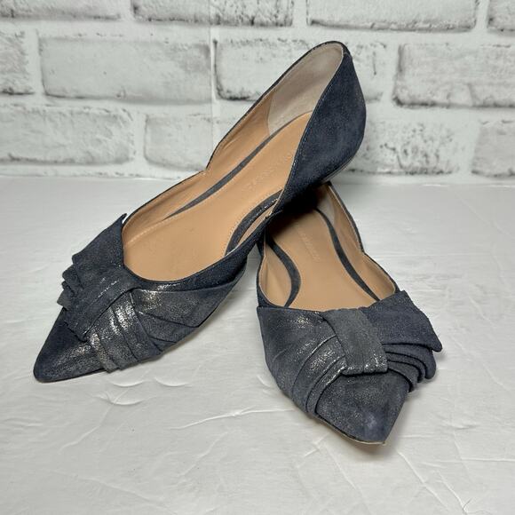 Sigerson Morrison metallic fairy grunge pointy toe blue flats Simona womens 7 - Picture 1 of 8